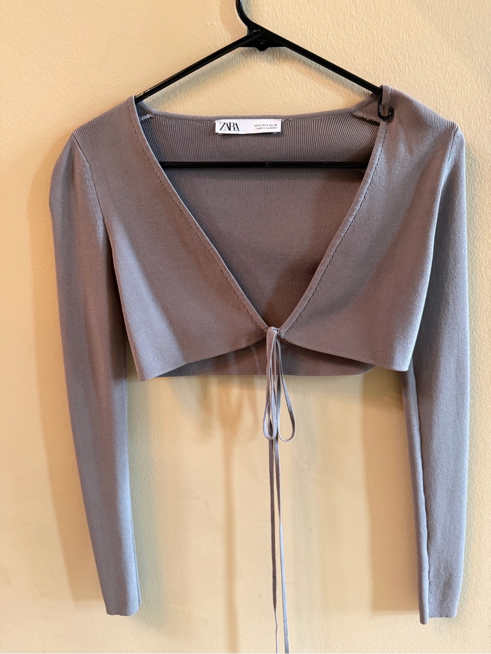 ZARA Light Gray Cropped Tie-Front Knit Bolero
